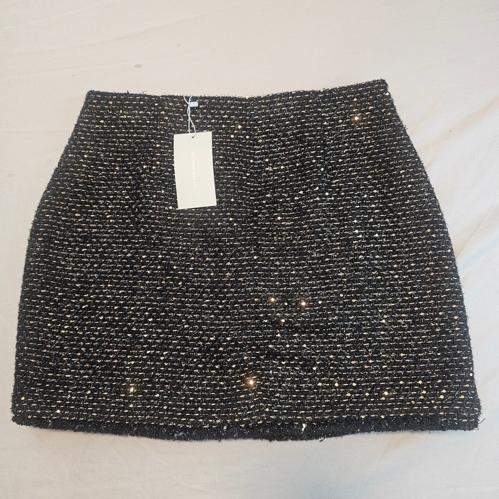 Antonio Melani Size 10 Paris Tweed Black & Gold Metallic Sequined Skirt NWT 1068